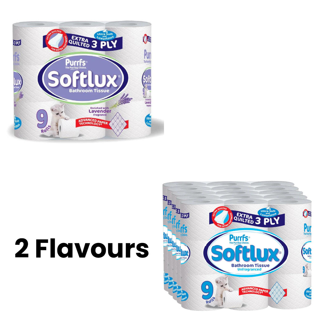 45 Rolls Softlux 3Ply Toilet Rolls Tissue 2 Flavour