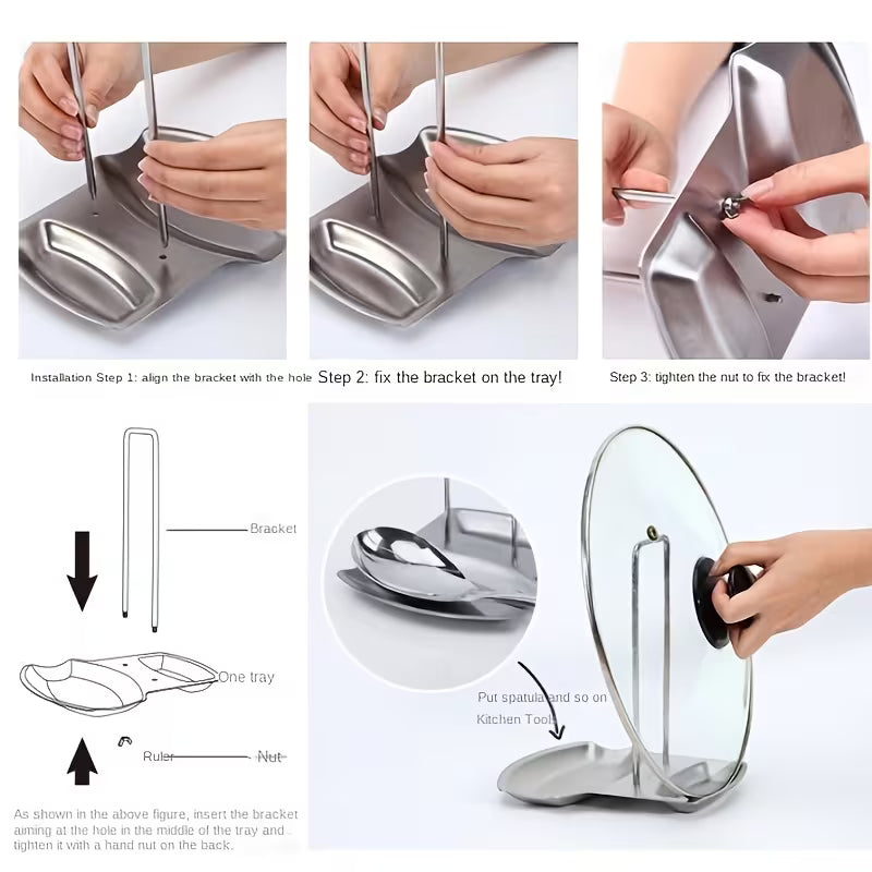 Stainless Steel Pot Lid Rack with Drain Tray