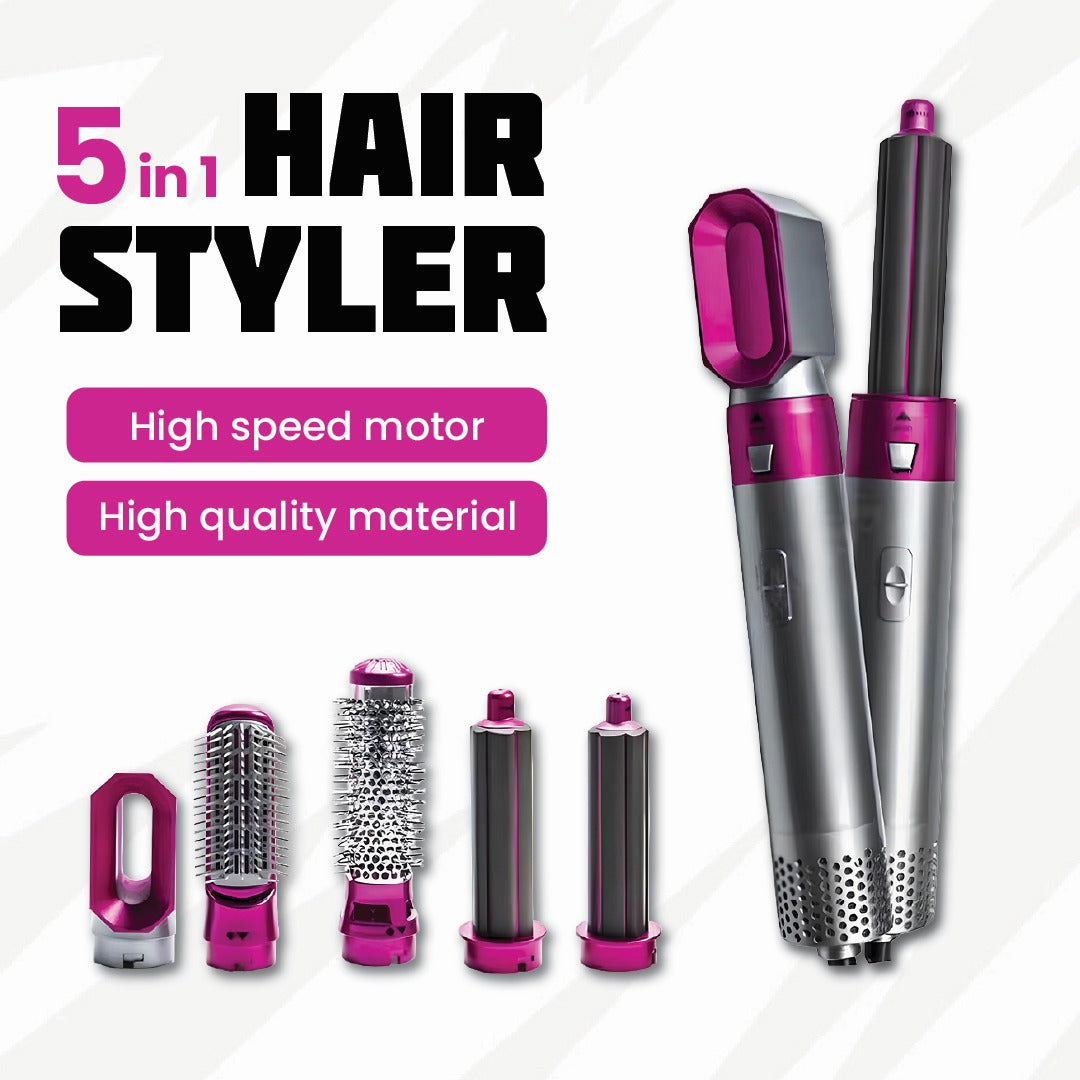 5 in 1 Multi Hair Styler Dryer with Curl Straight & Volume Styling (Pink)