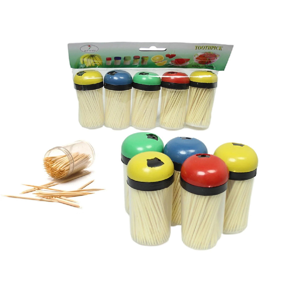 5PCS Plastic Toothpick Holder with Bamboo Toothpicks