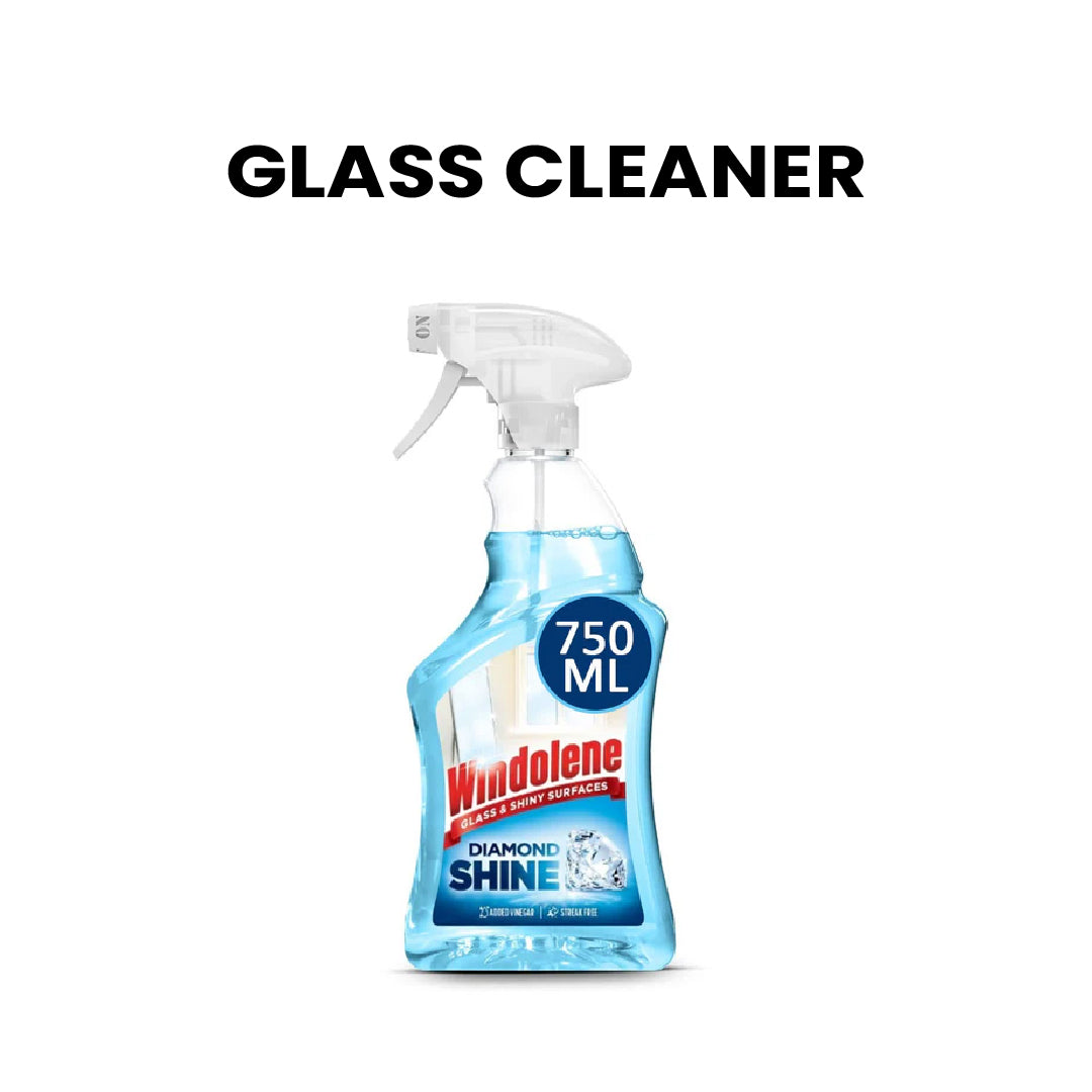 Spray bottle of Windolene glass cleaner on a white background