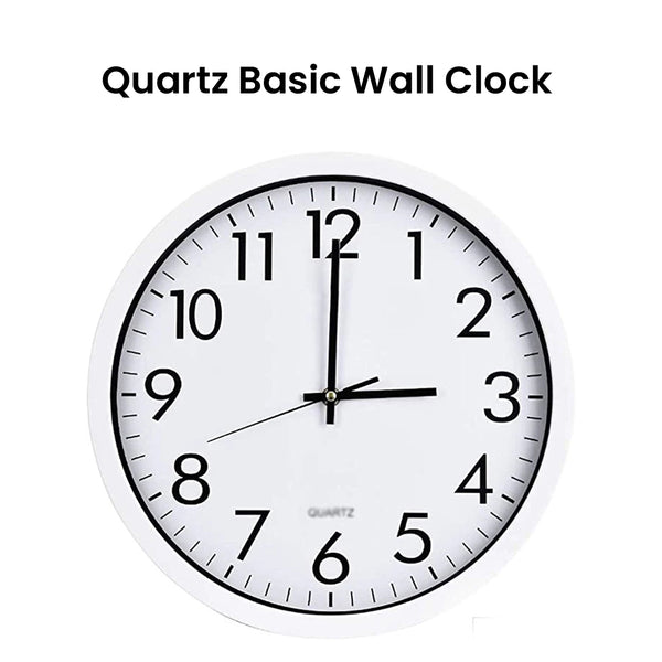 Quartz Basic Wall Clock Round Vintage Analogue  30 cm White