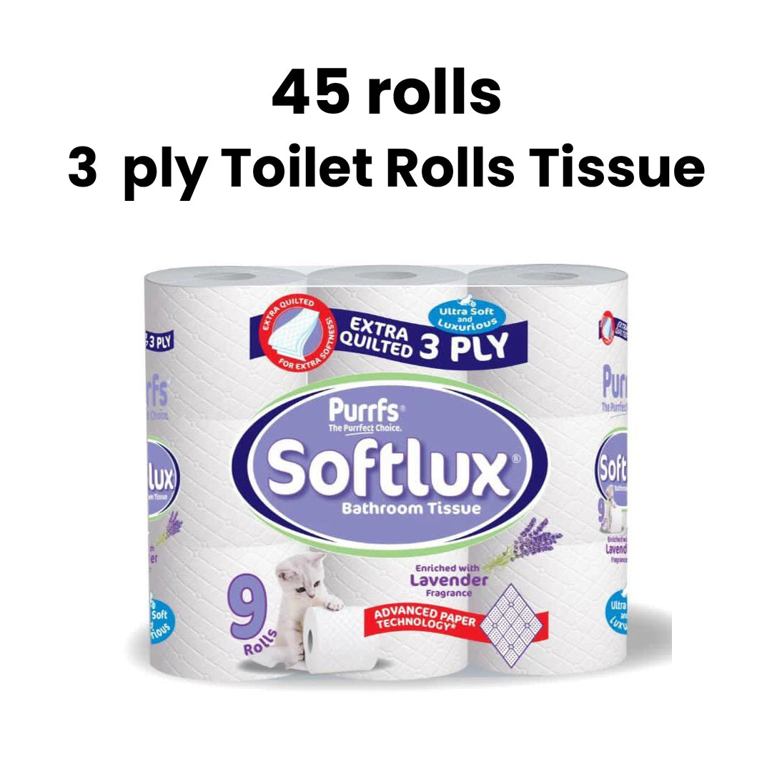 45 Rolls Softlux 3Ply Toilet Rolls Tissue 2 Flavour