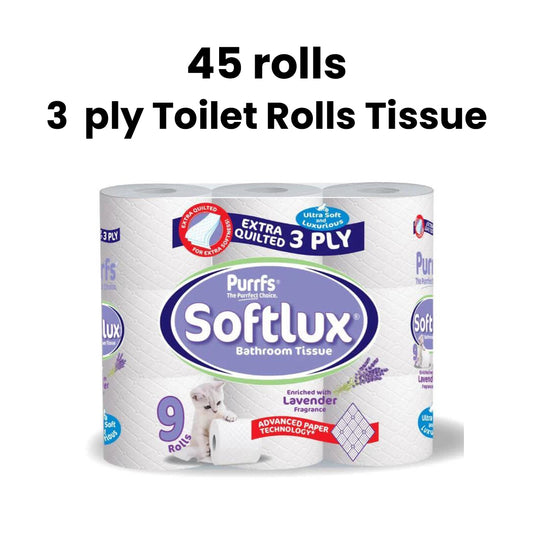45 Rolls Softlux 3Ply Toilet Rolls Tissue 2 Flavour