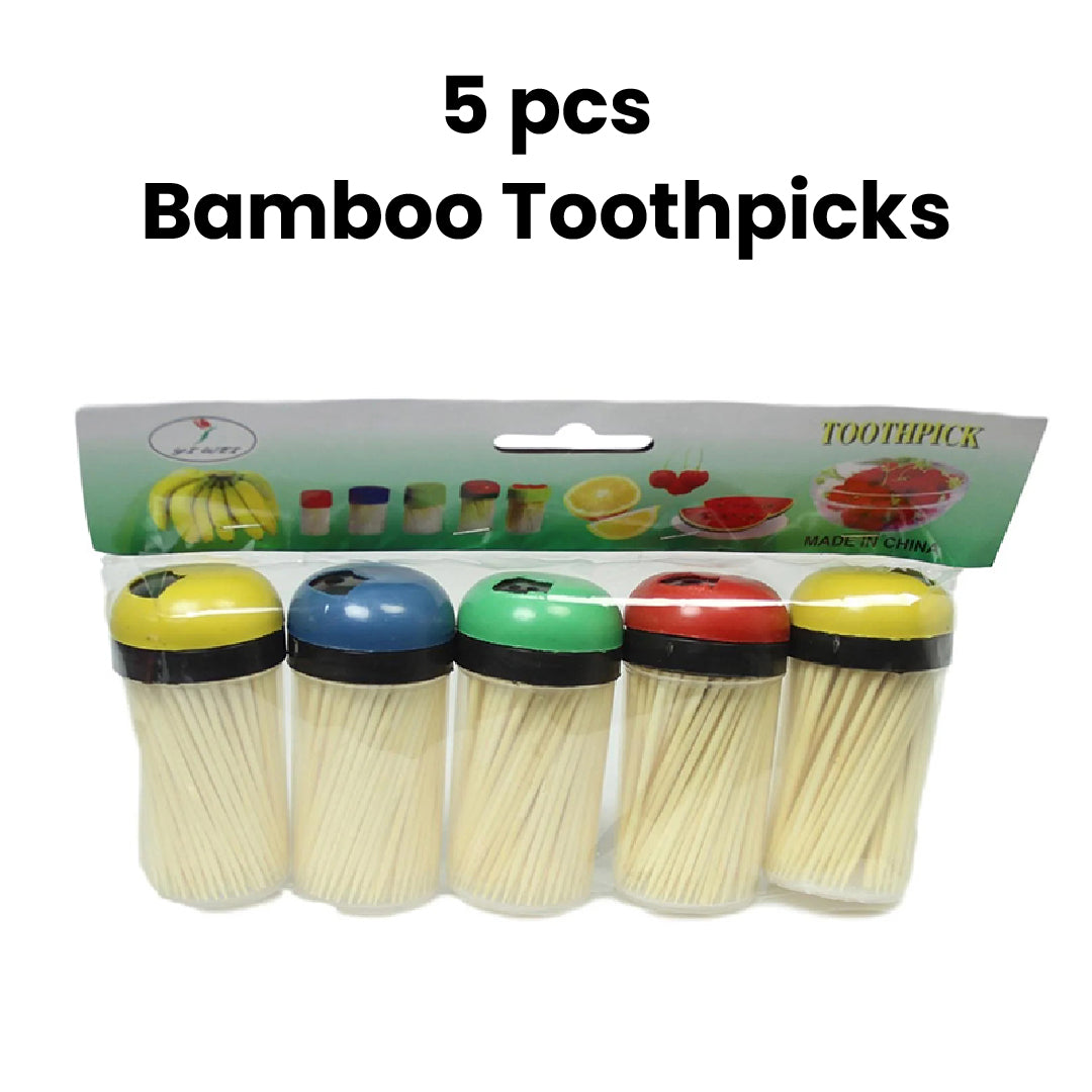 5PCS Plastic Toothpick Holder with Bamboo Toothpicks