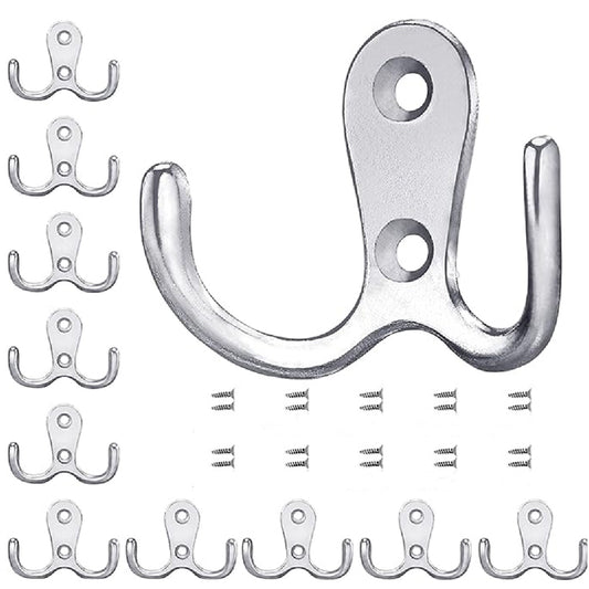 10 Pcs Double Coat Hooks Metal Screws