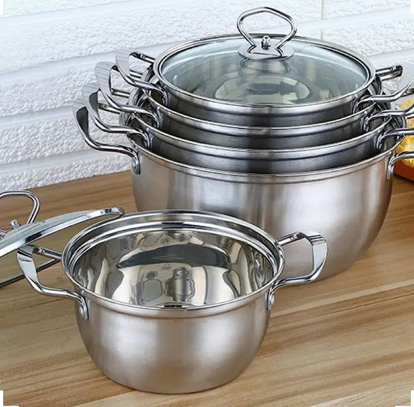 5pcs Stainless Steel Pot Professional Induction-Safe Pot with Glass Lid Not-Sticky Hot Pot
