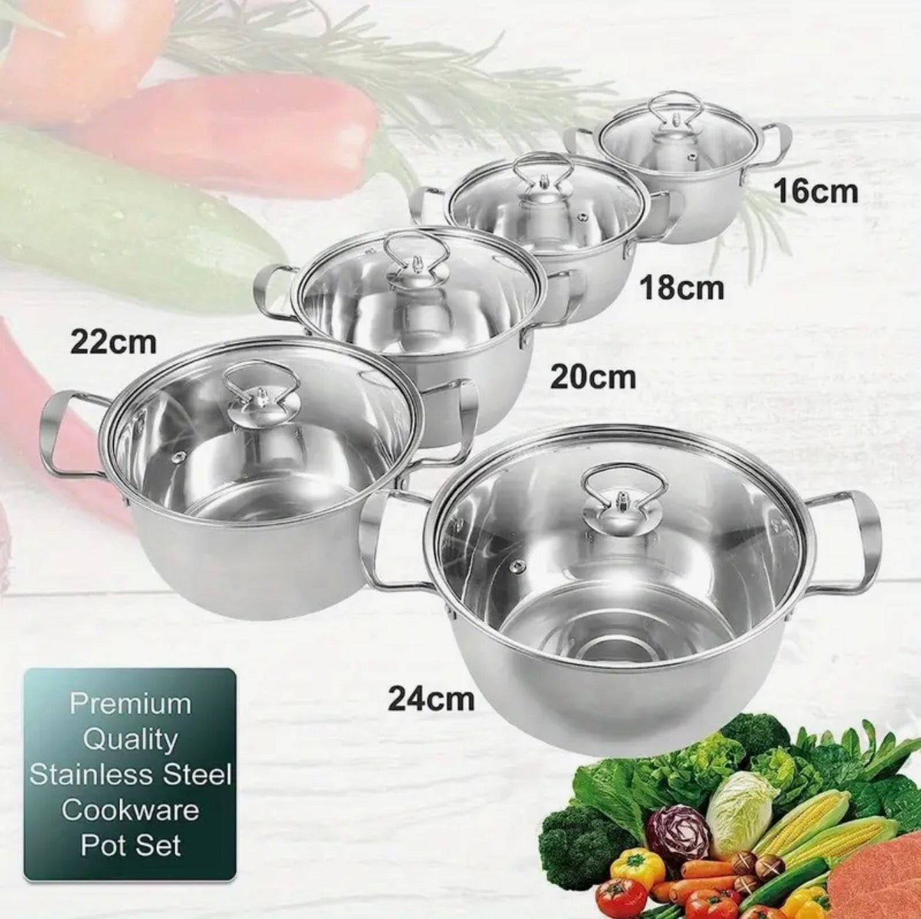 5pcs Stainless Steel Pot Professional Induction-Safe Pot with Glass Lid Not-Sticky Hot Pot