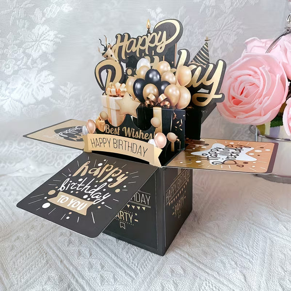Black And Golden Pop-Up 3D Birthday Card
