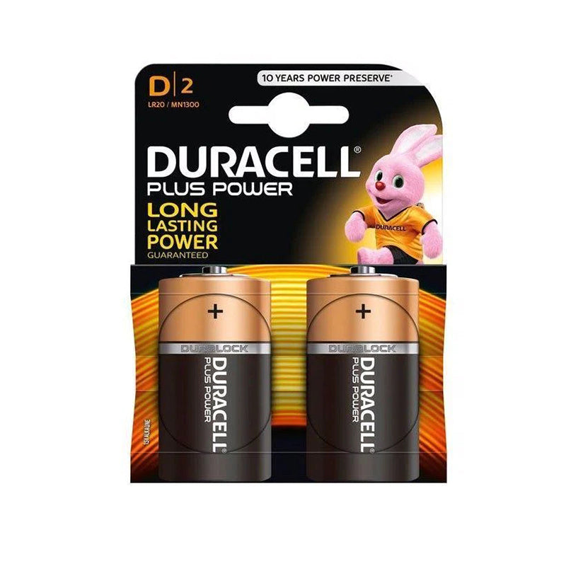 2 Pcs Duracell D Batteries Plus Power