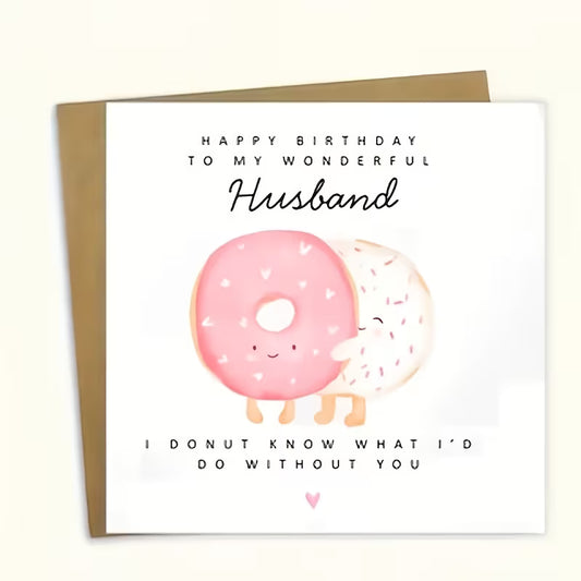 A funny husband birthday card (envelope + card)