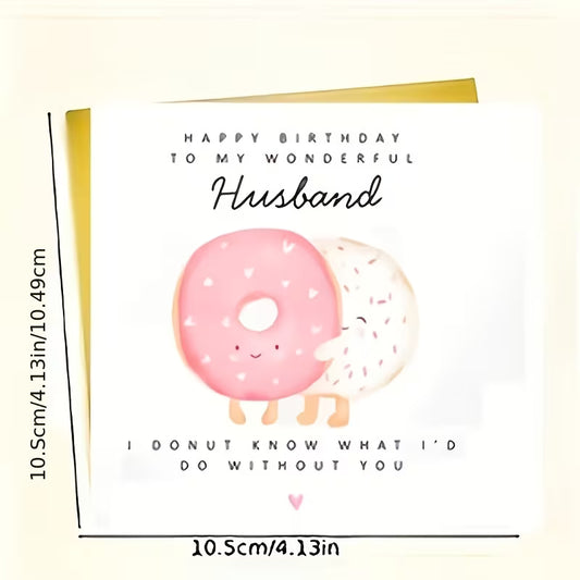 A funny husband birthday card (envelope + card)